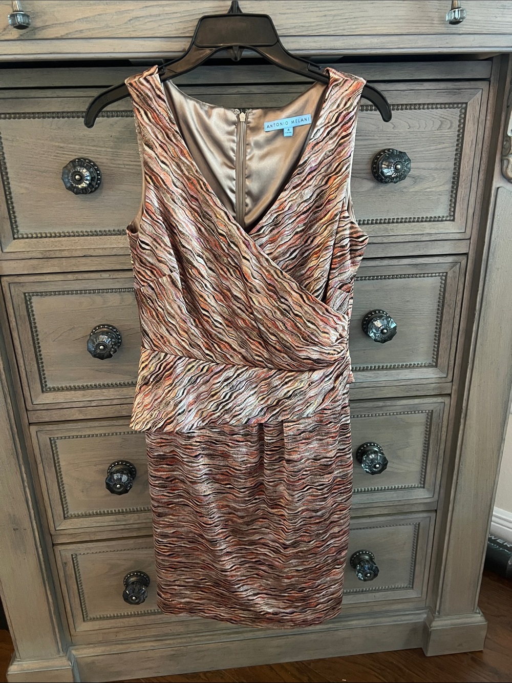 ANTONIO MELANI multicolored Wave-Pattern Sleeveless Peplum Midi Dress